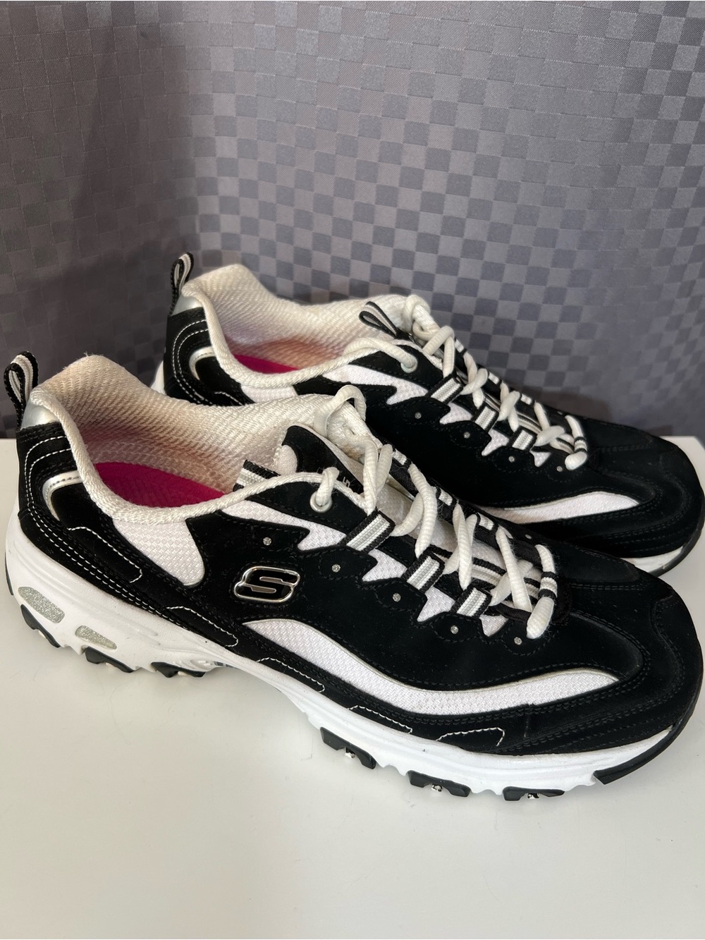 Skechers D'Lites Biggest Fan Women's 10 Wide Sneakers Black White 11930EW